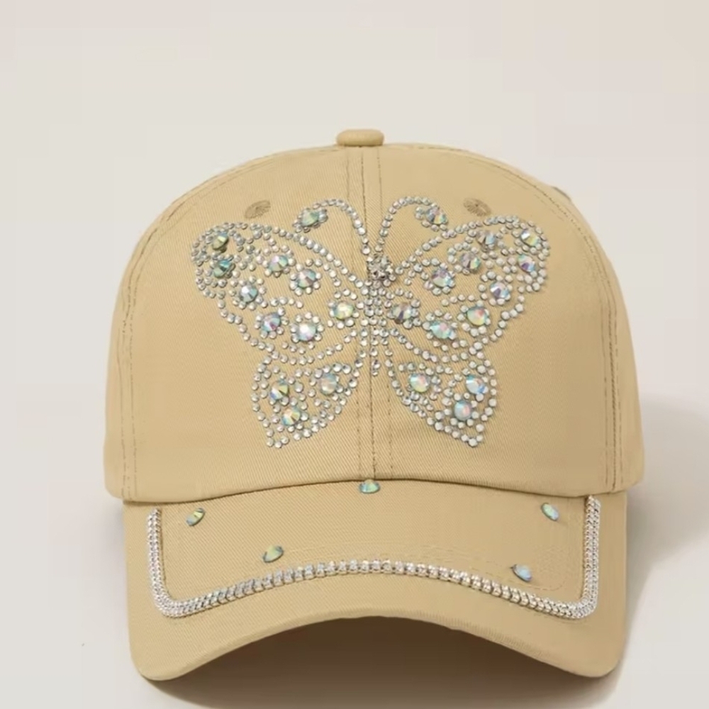 Embellished Tan Butterfly Cap